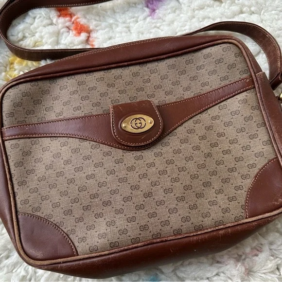 Vintage Gucci Leather Coated Canvas GG Crossbody Bag